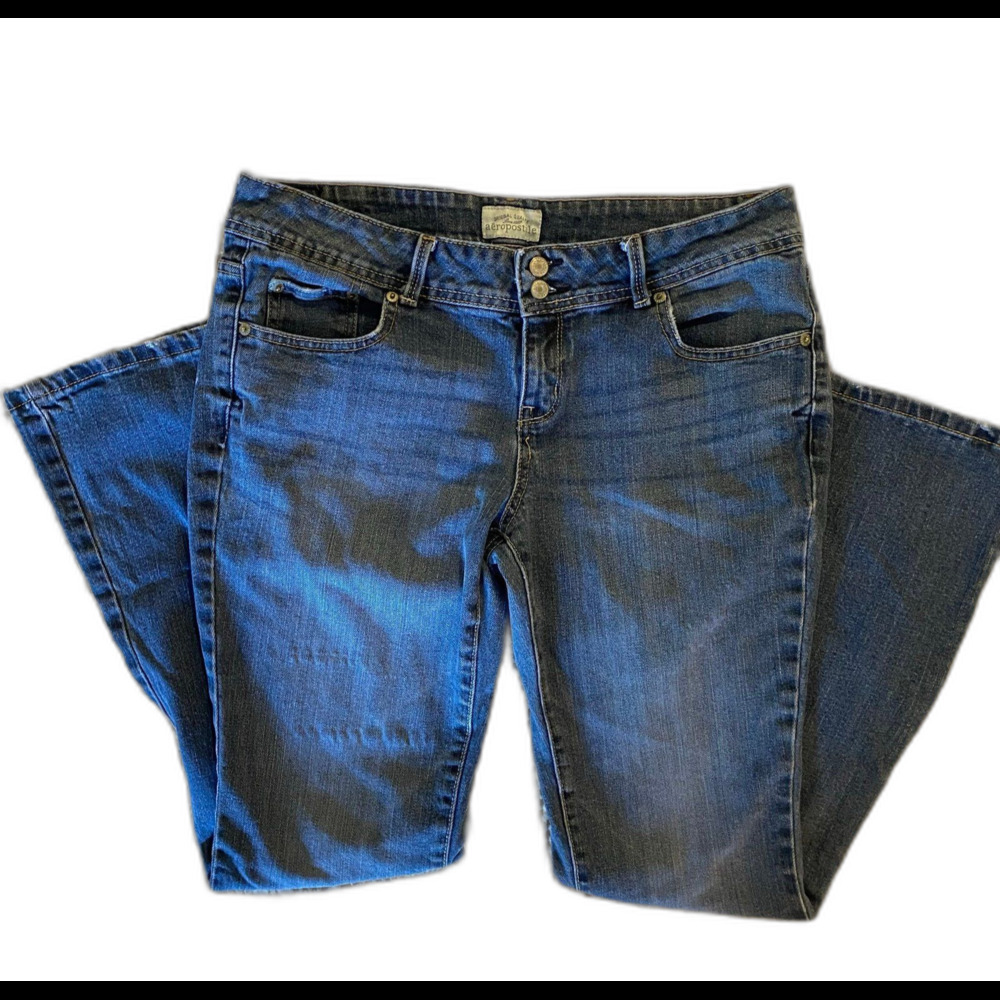 Aeropostale Womens‎ Denim Hailey Flare Distressed Jeans Size 13 14 cute Pockets